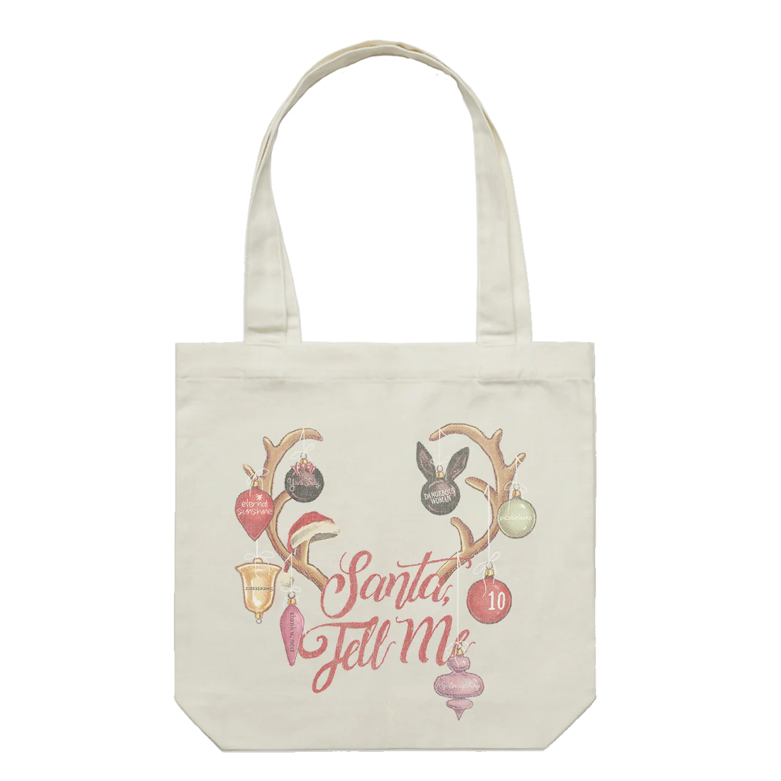 santa tell me tenth anniversary tote