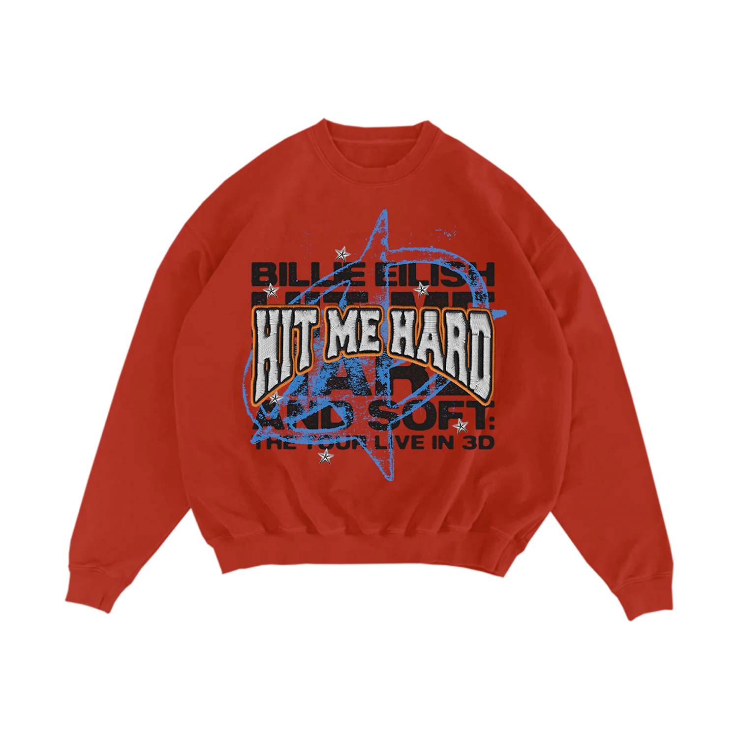 Live in 3D Embroidered Star Red Crewneck