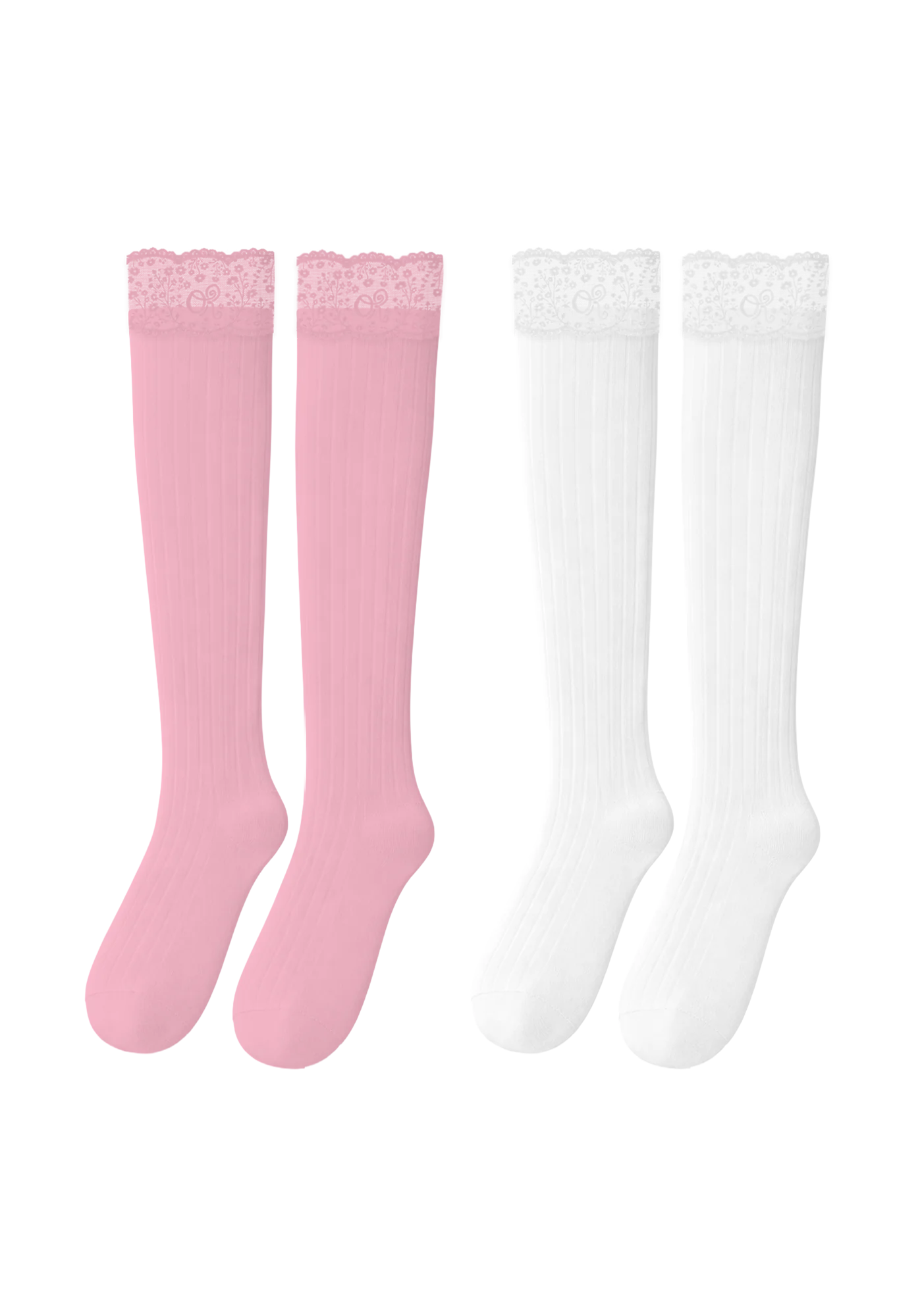 logo lace top knee high socks